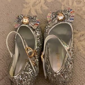 Silver Glitter Kids Shoes with Bow